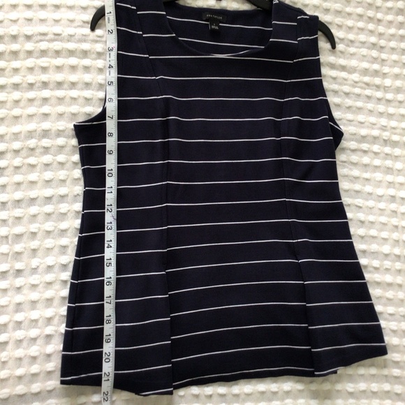 Ann Taylor Navy with White Stripes Sleeveless Top with Pleats Size S - Picture 3 of 4